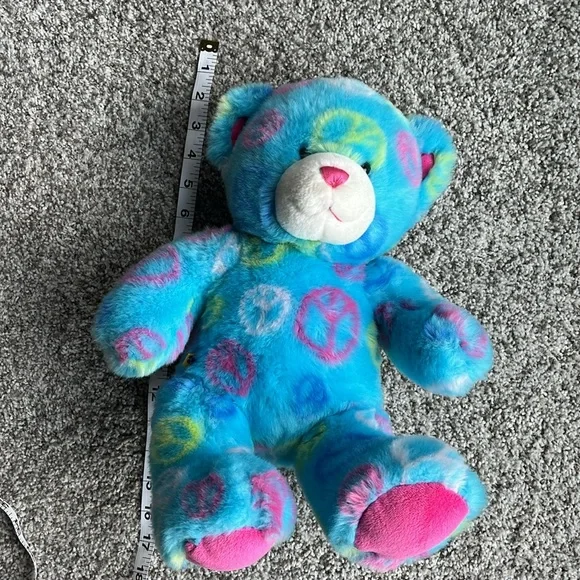 BUILD A Bear 15” Aqua Peace Sign Plush Bear - Picture 3 of 8